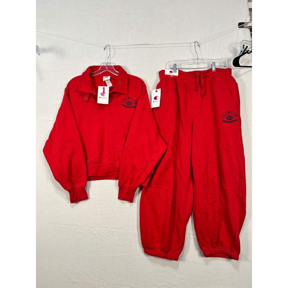 Champion Red Physical Education 1919 Quarter Snap Sweatshirt & Joggers Set L